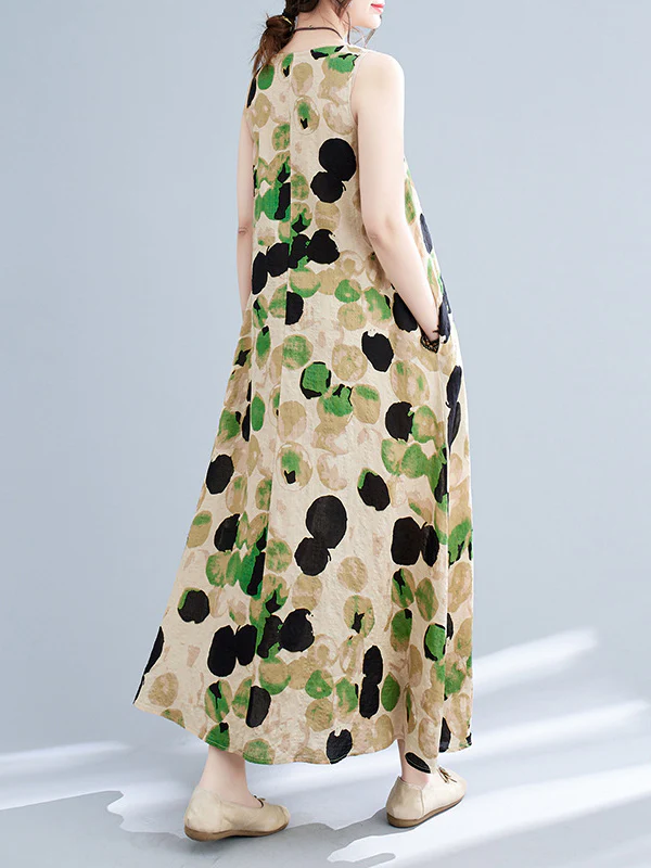 Loose Sleeveless Printed Split-Joint Round-Neck Maxi Dresses - Image 10