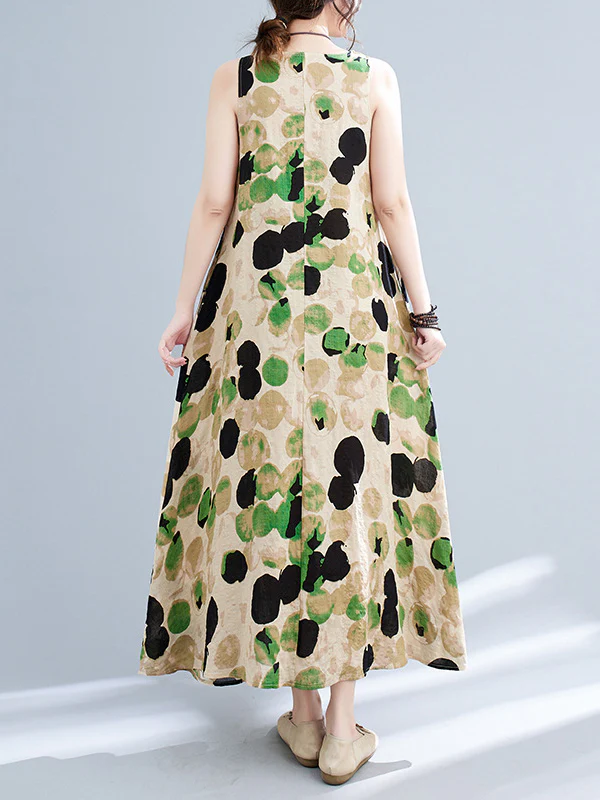Loose Sleeveless Printed Split-Joint Round-Neck Maxi Dresses - Image 11