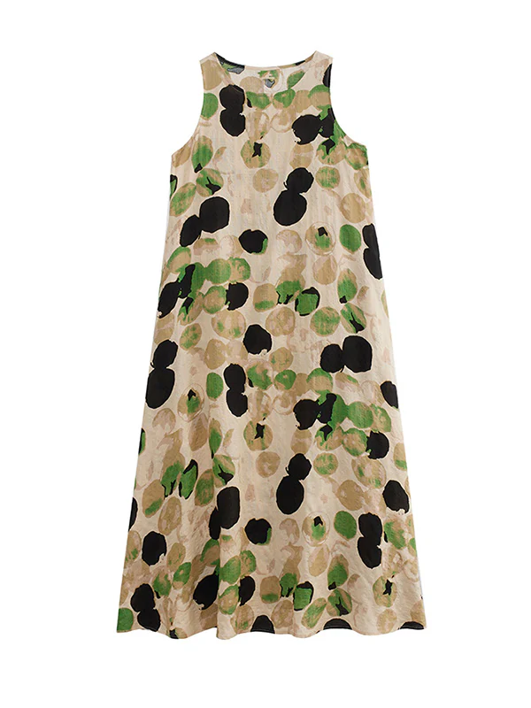 Loose Sleeveless Printed Split-Joint Round-Neck Maxi Dresses - Image 12