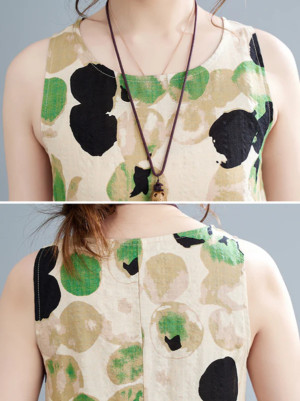 Loose Sleeveless Printed Split-Joint Round-Neck Maxi Dresses - Image 13