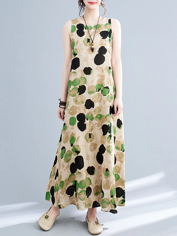 Loose Sleeveless Printed Split-Joint Round-Neck Maxi Dresses - Image 2