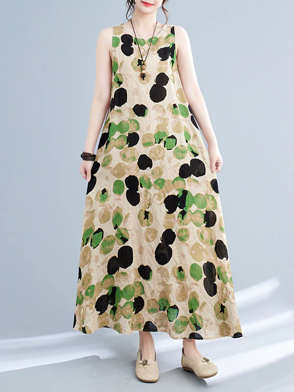 Loose Sleeveless Printed Split-Joint Round-Neck Maxi Dresses - Image 3