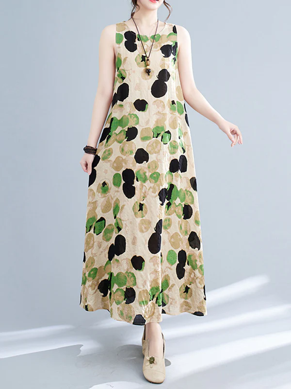 Loose Sleeveless Printed Split-Joint Round-Neck Maxi Dresses - Image 4