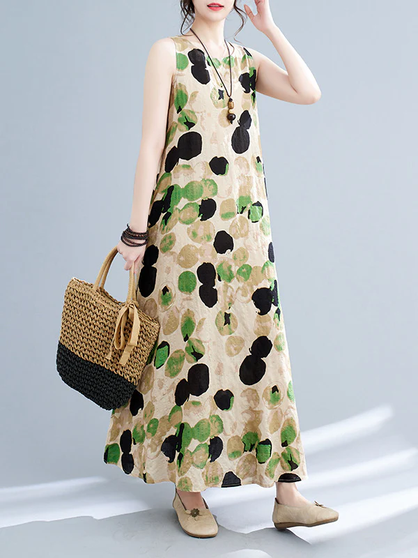 Loose Sleeveless Printed Split-Joint Round-Neck Maxi Dresses - Image 6