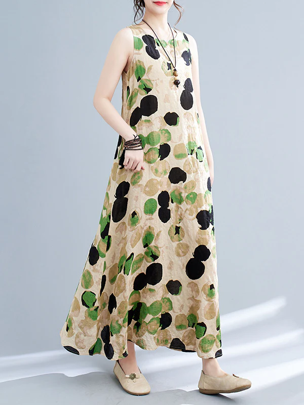 Loose Sleeveless Printed Split-Joint Round-Neck Maxi Dresses - Image 7