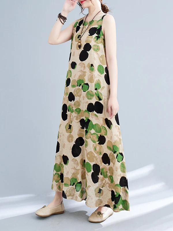 Loose Sleeveless Printed Split-Joint Round-Neck Maxi Dresses - Image 8