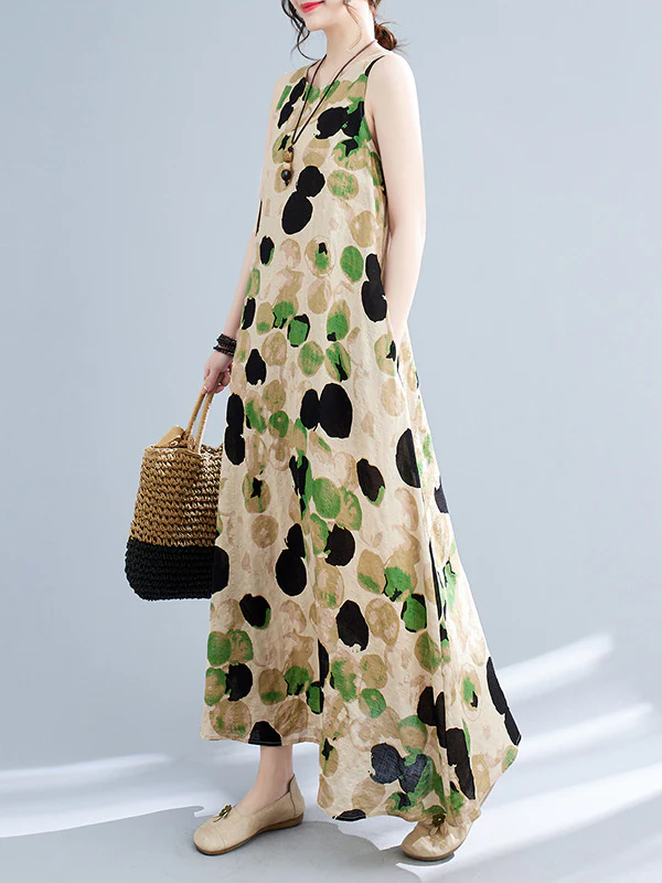 Loose Sleeveless Printed Split-Joint Round-Neck Maxi Dresses - Image 9