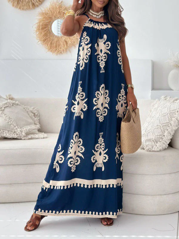 Loose Sleeveless Printed Split-Joint Spaghetti-Neck Maxi Dresses - Image 2