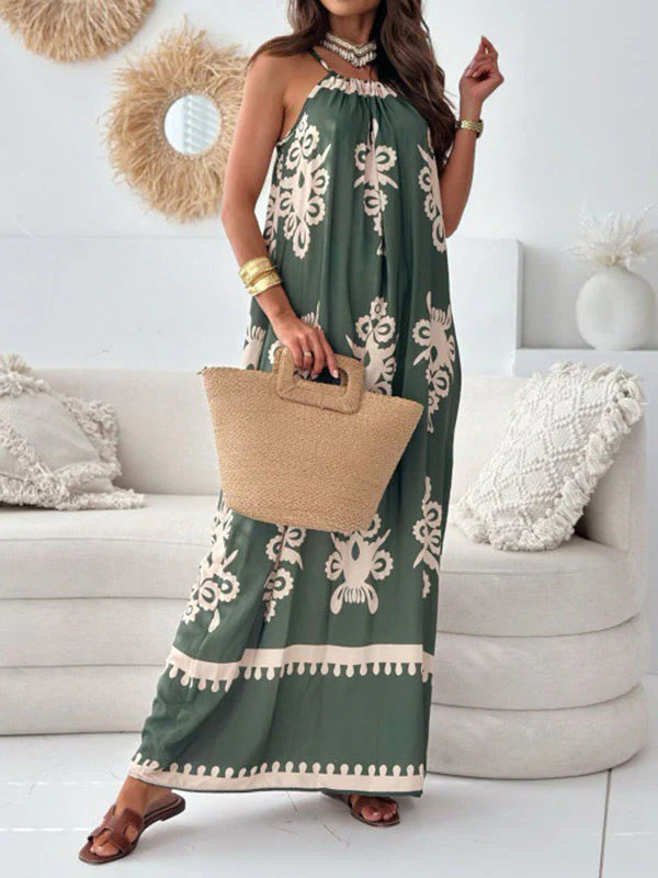 Loose Sleeveless Printed Split-Joint Spaghetti-Neck Maxi Dresses - Image 3