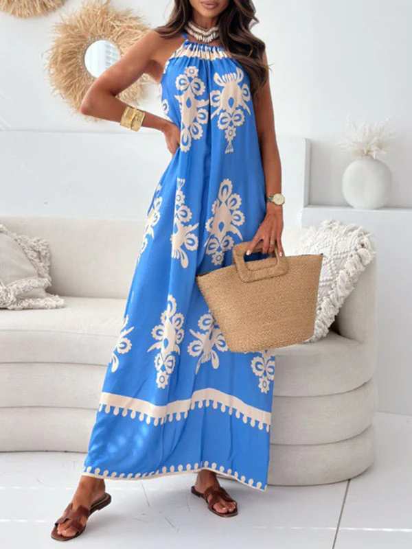 Loose Sleeveless Printed Split-Joint Spaghetti-Neck Maxi Dresses - Image 4