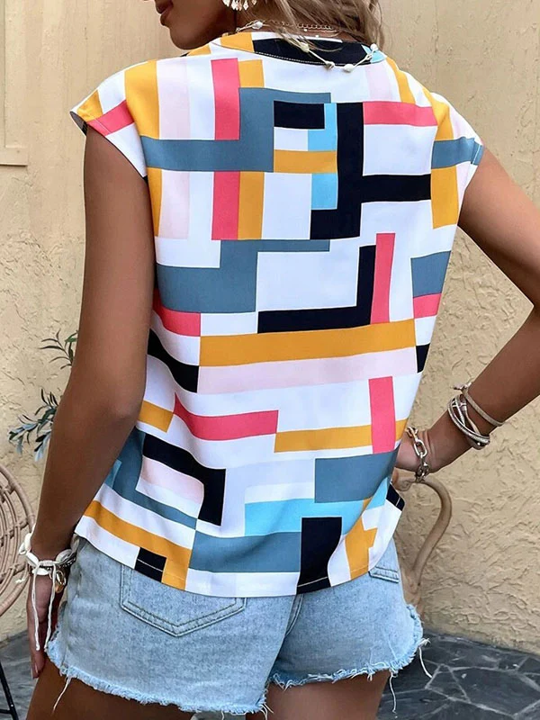 Loose Sleeveless Printed V-Neck T-Shirts Tops - Image 10