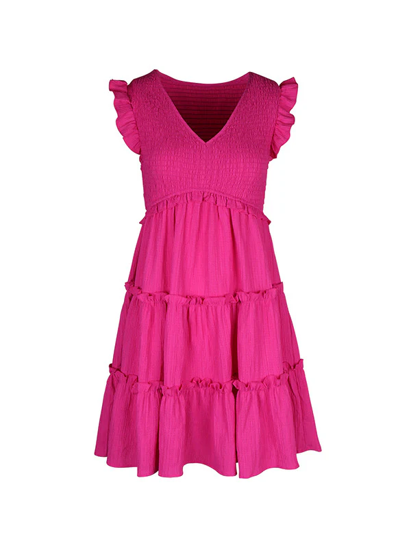 Loose Sleeveless Ruffle Trim Solid Color Split-Joint Deep V-Neck Mini Dresses - Image 6