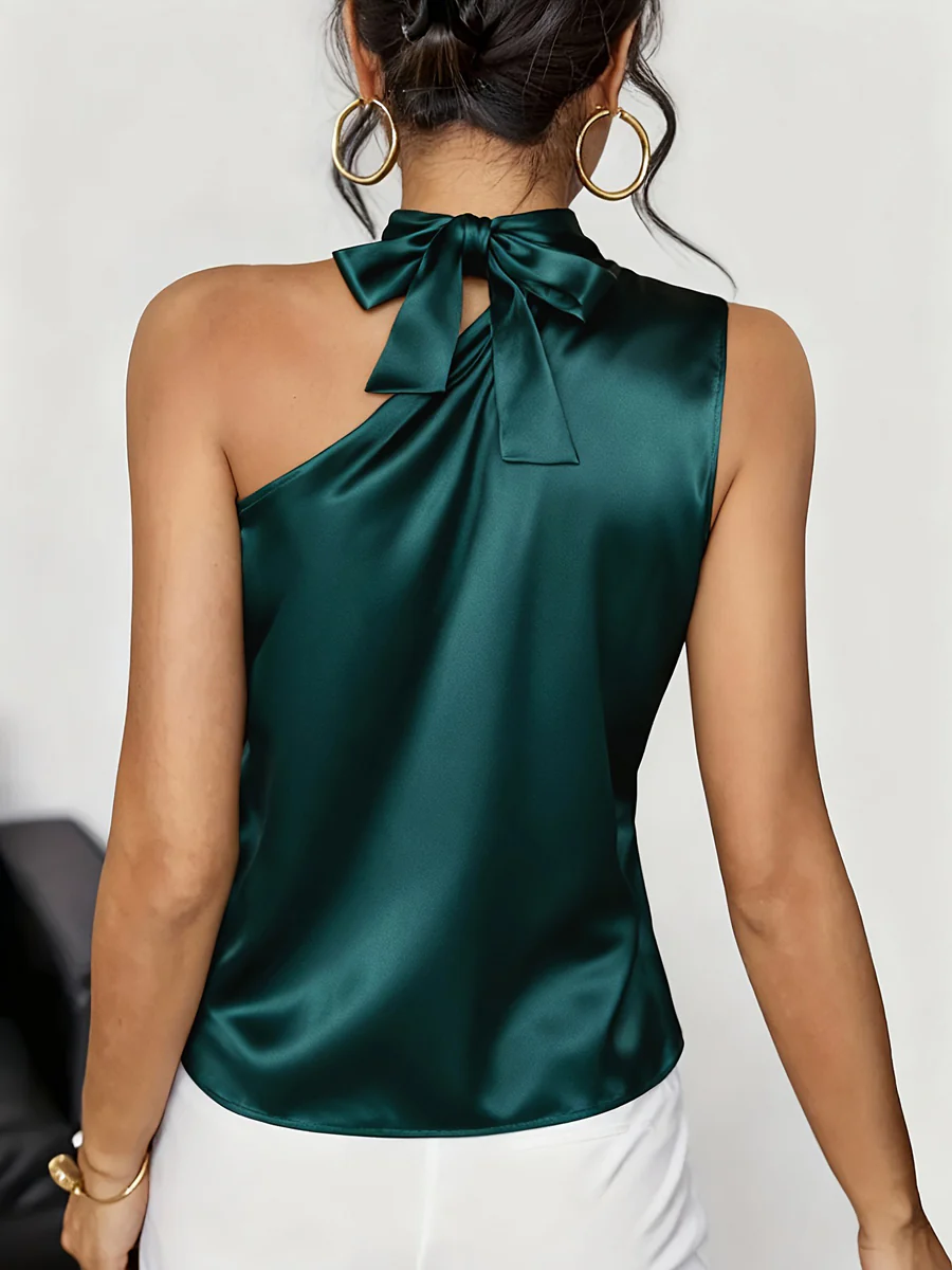Loose Sleeveless Solid Color Asymmetric Collar Tank Top - Image 6