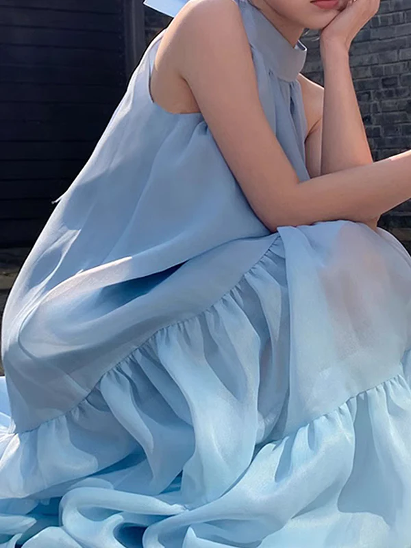 Loose Sleeveless Solid Color Halter-Neck Midi Dresses - Image 4