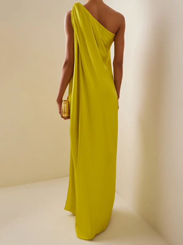 Loose Sleeveless Solid Color One-shoulder Maxi Dresses - Image 2