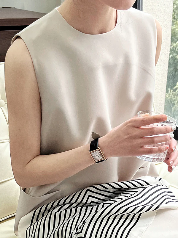 Loose Sleeveless Solid Color Round-Neck Midi Dresses - Image 10