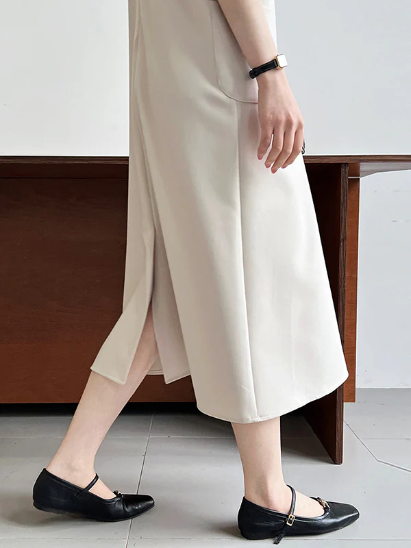 Loose Sleeveless Solid Color Round-Neck Midi Dresses - Image 11