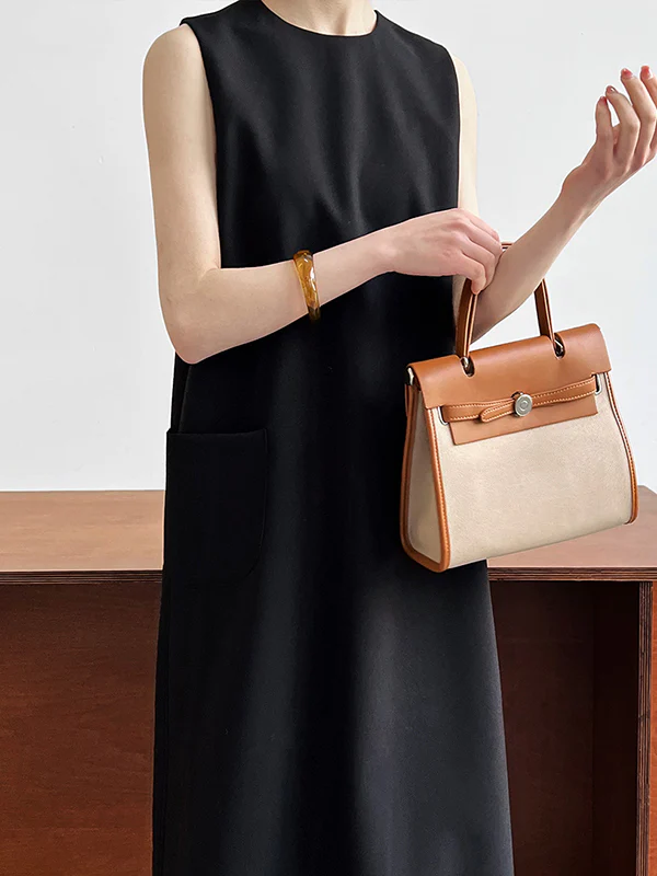 Loose Sleeveless Solid Color Round-Neck Midi Dresses - Image 5