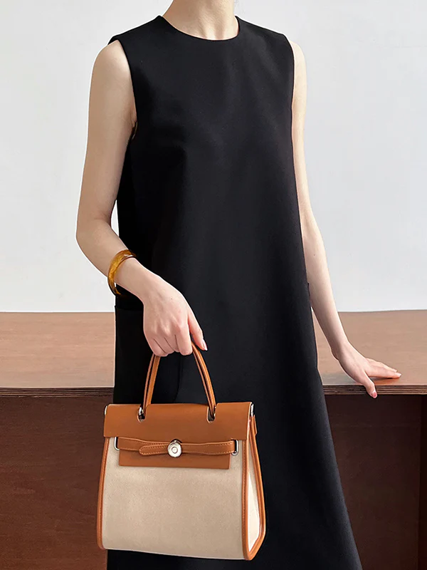 Loose Sleeveless Solid Color Round-Neck Midi Dresses - Image 6