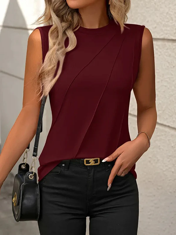 Loose Sleeveless Solid Color Round-Neck Vest Top - Image 8