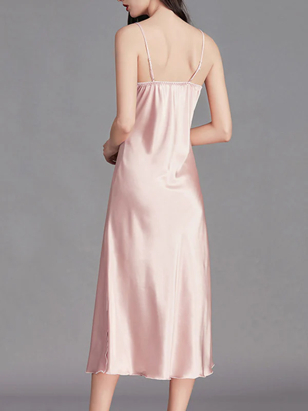 Loose Sleeveless Solid Color Spaghetti-Neck Babydolls Nightdress Pajama - Image 11