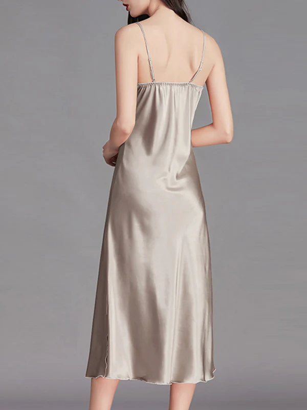 Loose Sleeveless Solid Color Spaghetti-Neck Babydolls Nightdress Pajama - Image 14