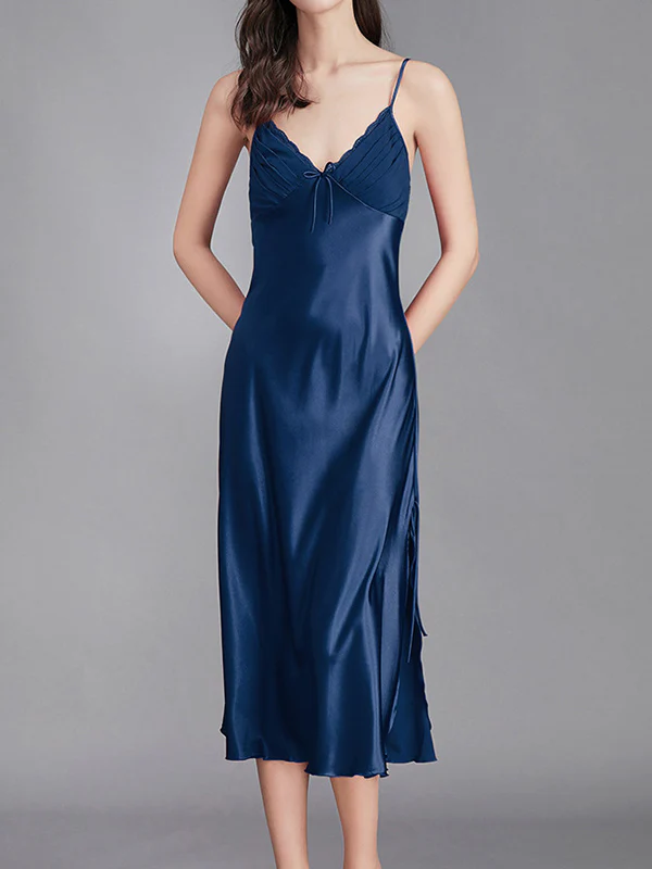 Loose Sleeveless Solid Color Spaghetti-Neck Babydolls Nightdress Pajama - Image 15