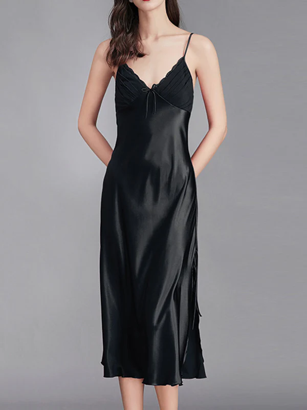 Loose Sleeveless Solid Color Spaghetti-Neck Babydolls Nightdress Pajama - Image 17