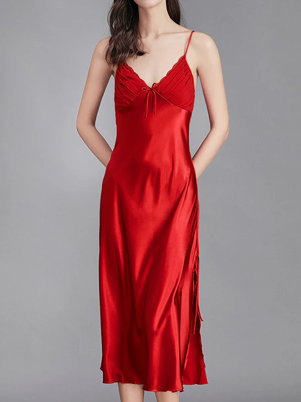 Loose Sleeveless Solid Color Spaghetti-Neck Babydolls Nightdress Pajama - Image 3