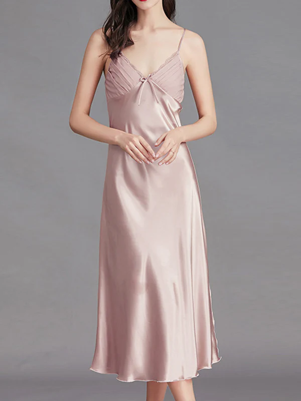 Loose Sleeveless Solid Color Spaghetti-Neck Babydolls Nightdress Pajama - Image 6