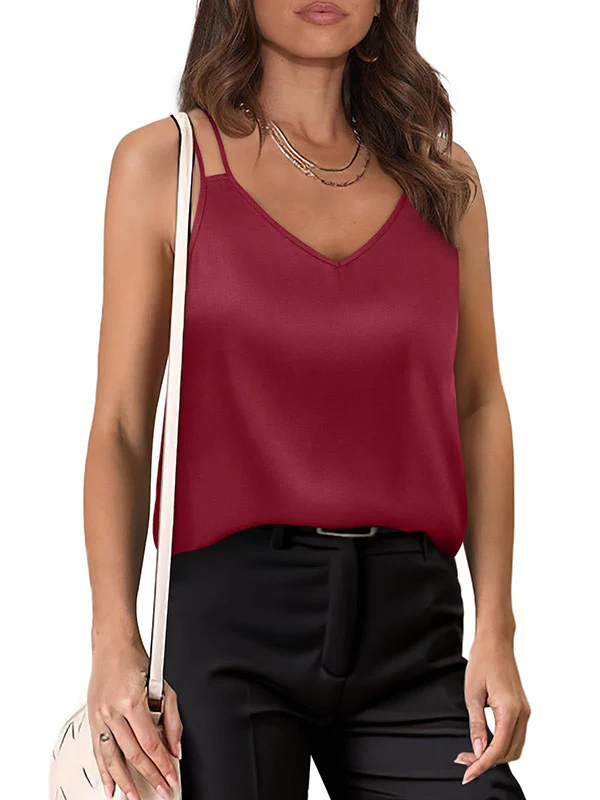 Loose Sleeveless Solid Color Spaghetti-Neck Vest Top - Image 13