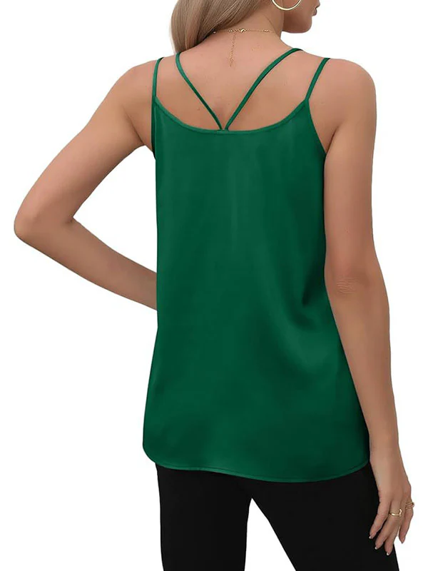 Loose Sleeveless Solid Color Spaghetti-Neck Vest Top - Image 17