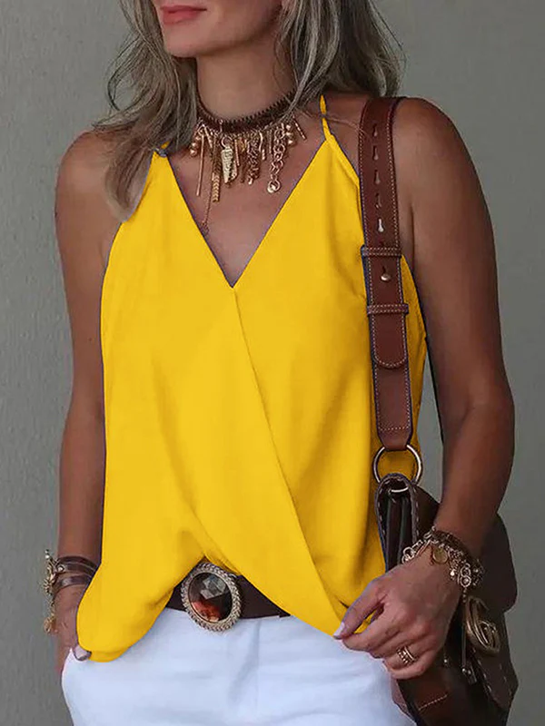 Loose Sleeveless Solid Color Spaghetti-Neck Vest Top - Image 5
