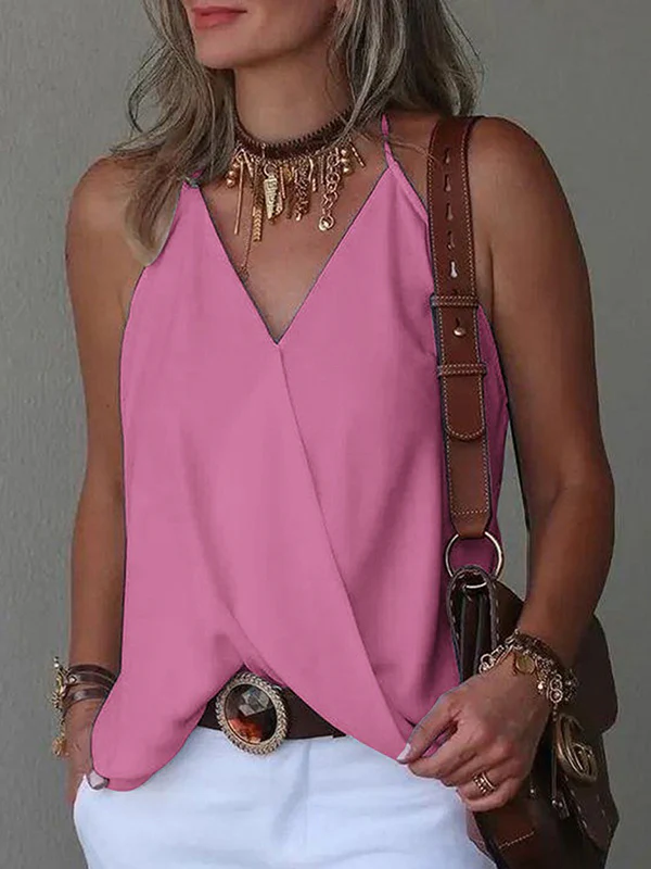 Loose Sleeveless Solid Color Spaghetti-Neck Vest Top - Image 6