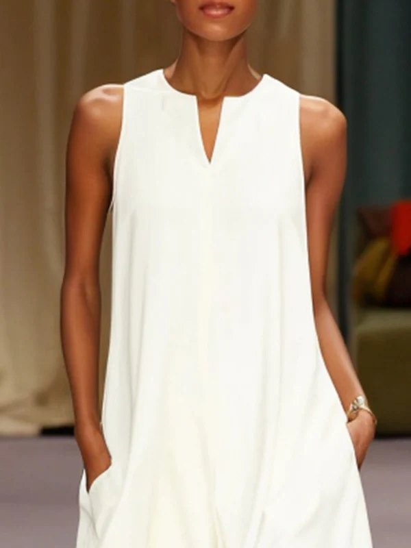 Loose Sleeveless Solid Color Split-Joint Round-Neck Maxi Dresses - Image 2