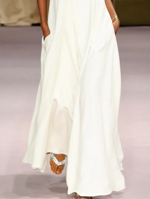 Loose Sleeveless Solid Color Split-Joint Round-Neck Maxi Dresses - Image 3