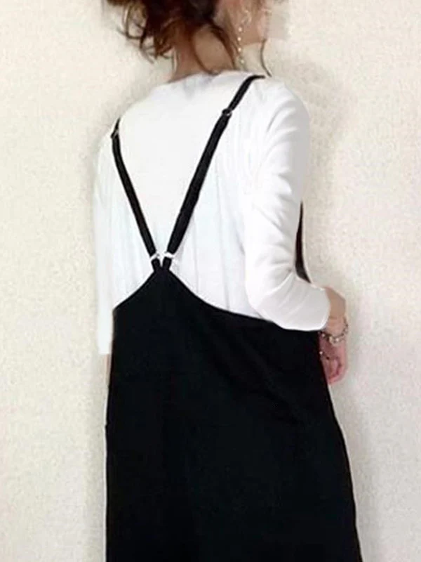Loose Sleeveless Solid Color Split-Joint Spaghetti-Neck Overalls - Image 6