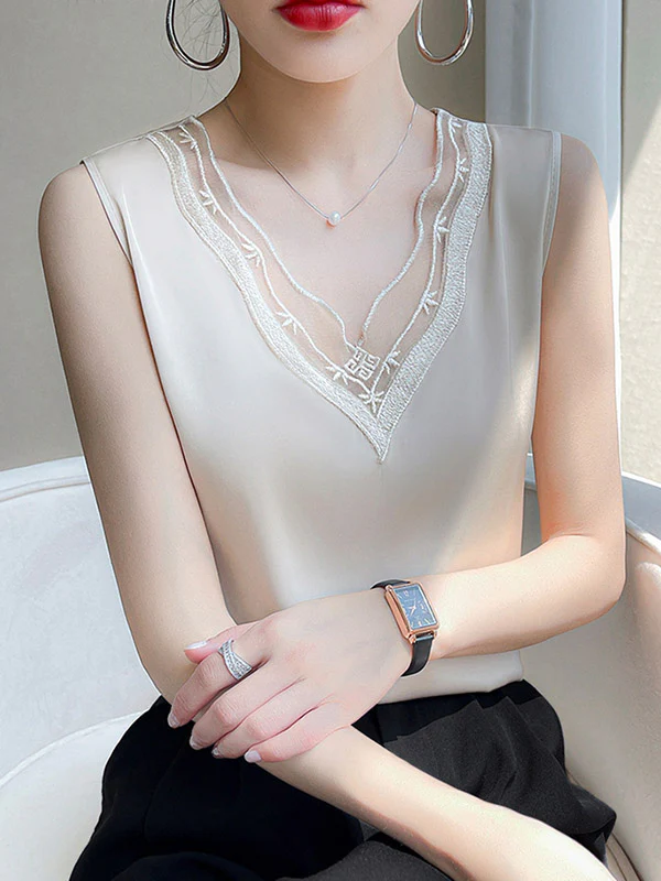 Loose Sleeveless Solid Color Split-Joint V-Neck Vest Top - Image 7