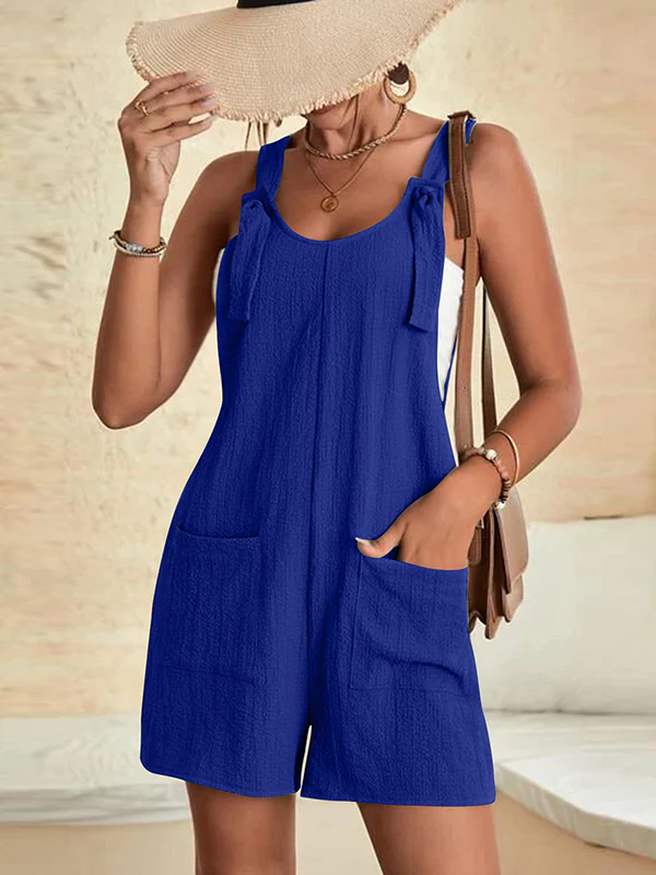 Loose Sleeveless Solid Color U-Neck Rompers - Image 12
