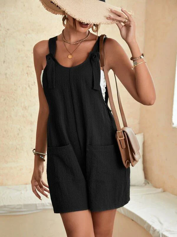 Loose Sleeveless Solid Color U-Neck Rompers - Image 21