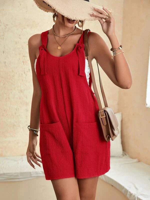 Loose Sleeveless Solid Color U-Neck Rompers - Image 25