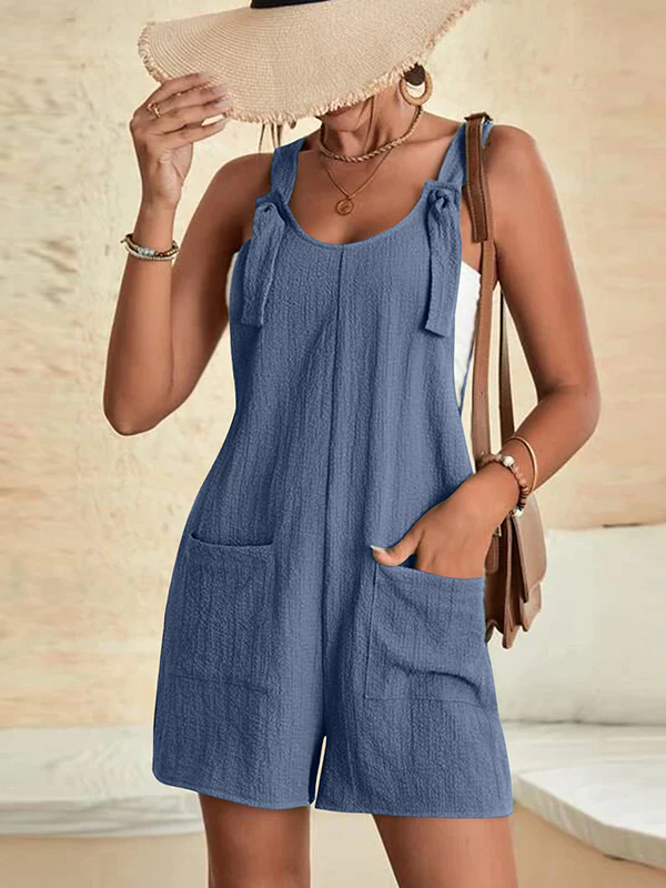 Loose Sleeveless Solid Color U-Neck Rompers - Image 31