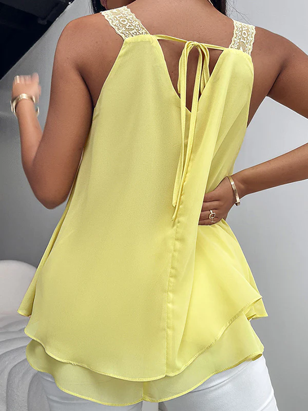 Loose Sleeveless Solid Color U-Neck Vest Top - Image 3