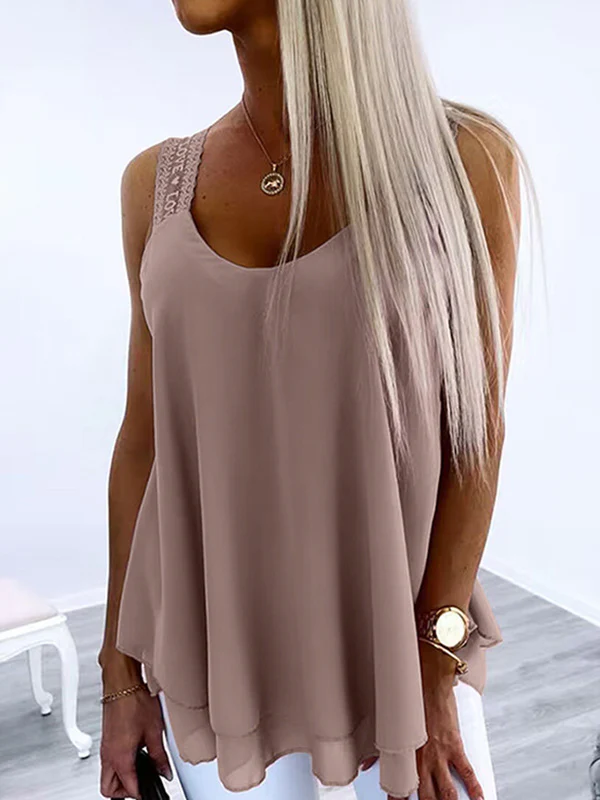 Loose Sleeveless Solid Color U-Neck Vest Top - Image 6