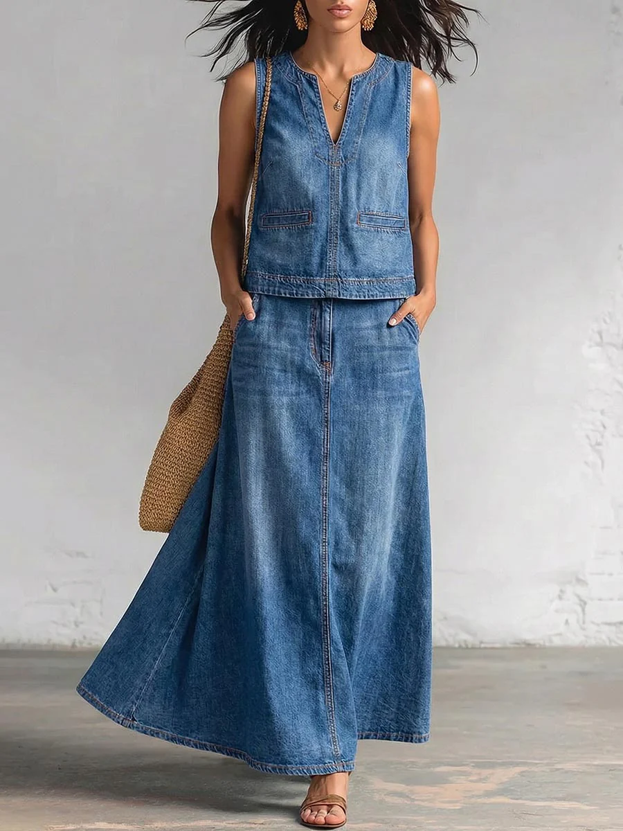 Loose Sleeveless Solid Color V-Neck Vest Top - Image 2