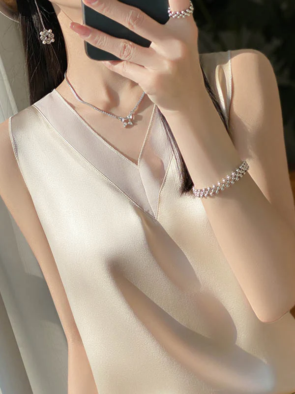 Loose Sleeveless Solid Color V-Neck Vest Top - Image 10