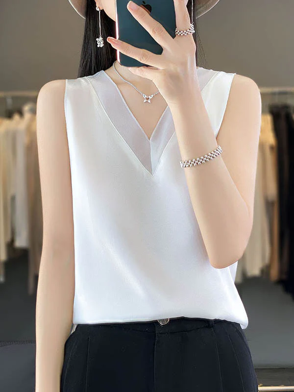 Loose Sleeveless Solid Color V-Neck Vest Top - Image 2