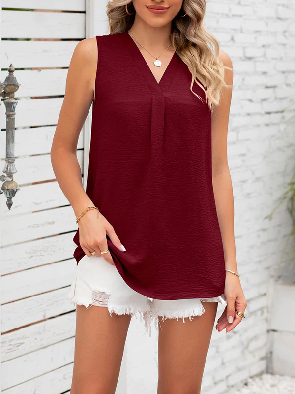 Loose Sleeveless Solid Color V-Neck Vest Top - Image 10