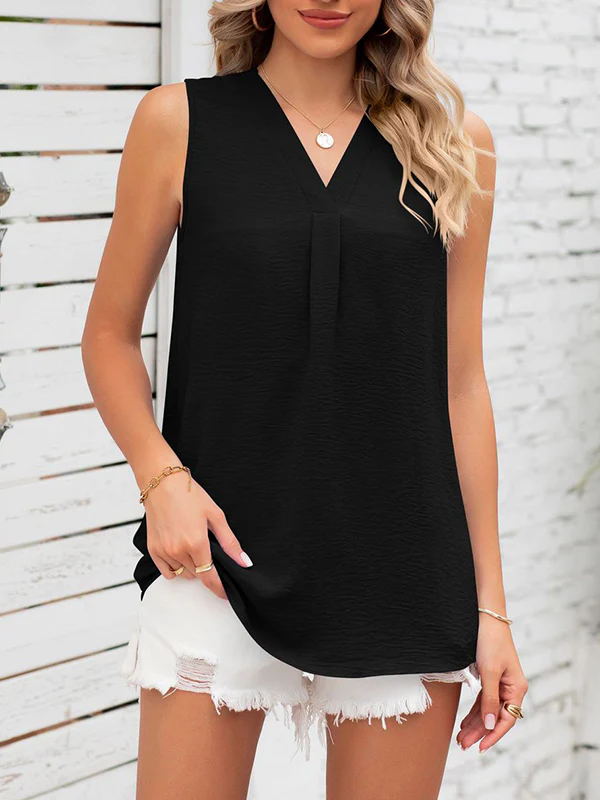 Loose Sleeveless Solid Color V-Neck Vest Top - Image 23