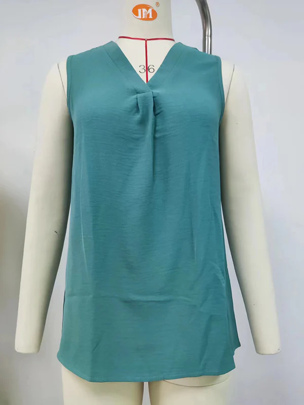 Loose Sleeveless Solid Color V-Neck Vest Top - Image 25